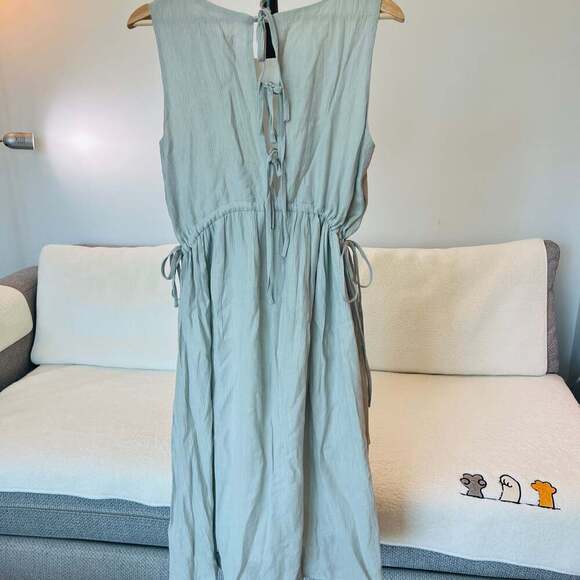 Basic House Sage Green Cotton Blend Midi Dress – Size S (Adjustable Waist) - Picture 2 of 7